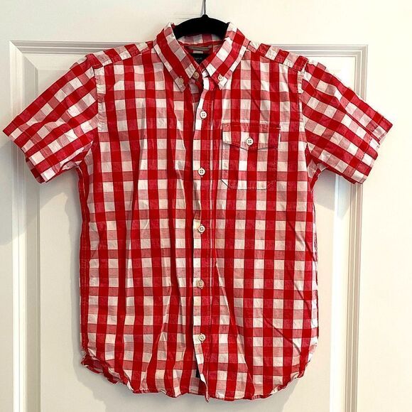 EUC Gap Kids Dress Shirt Red Gingham Sz. 10-12 - Picture 1 of 4